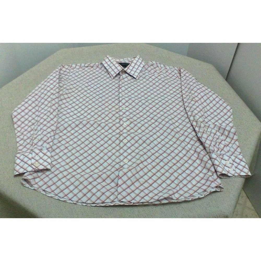 J Ferrar Men's Shirt Long/S Dress Diamond Check Red/Brown/Orange/Tan Siz… - Picture 3 of 16